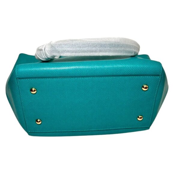 NEW Rare Vera Bradley Genuine Pebble Leather Ella Tote Purse Teal Blue Gold Gift - Picture 11 of 16